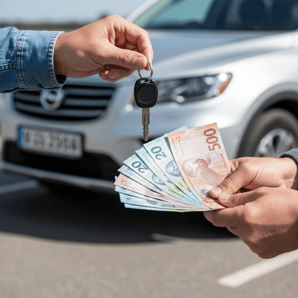 Car keys and cash being exchanged between buyer and seller